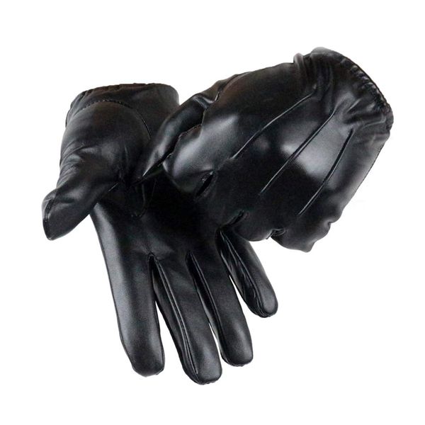 Long Keeper Mens Leather Gloves - Touch Screen Winter Gloves with Thinsulate Inner Fleece Black Faux Leather Mittens for Cold weather Outdoor Driving