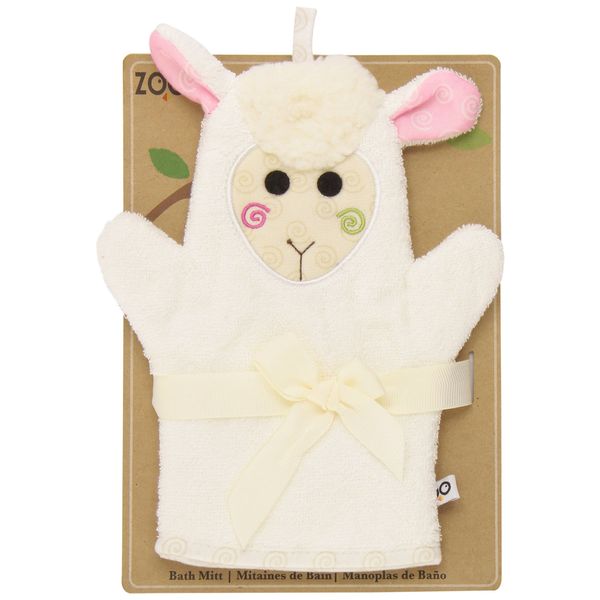 ZOOCCHINI Baby Bath Mitt - Ultra-Soft Washcloth Glove, 100% Cotton Snow Terry, Designed in The USA 1 Mitt/Pack (Lola The Lamb)