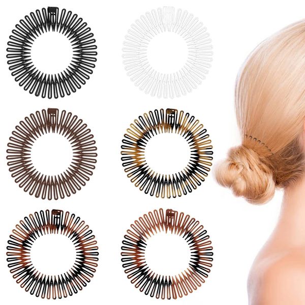 6 Pcs Flexi Comb Headband for Women Girls, Plastic Circle Zig-zag Hairband Stretch Hair Comb Headband, 6 Colors