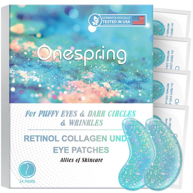 Onespring Under Eye Patches for Puffy Eyes - 24 Pairs Retinol Collagen Eye Gel Pads, Reduce Wrinkles, Puffy Eyes, Eye Bags - Eye Mask Skincare, Anti Aging & Face Moisturizer