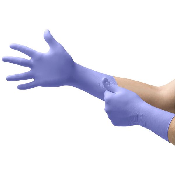 Ansell MicroFlex 93-853 Long Disposable Nitrile Exam Gloves, for Cleaning, Industrial and Healthcare Applications, Single Use Chemical Resistant Glove, Purple, Size M (50 Gloves)