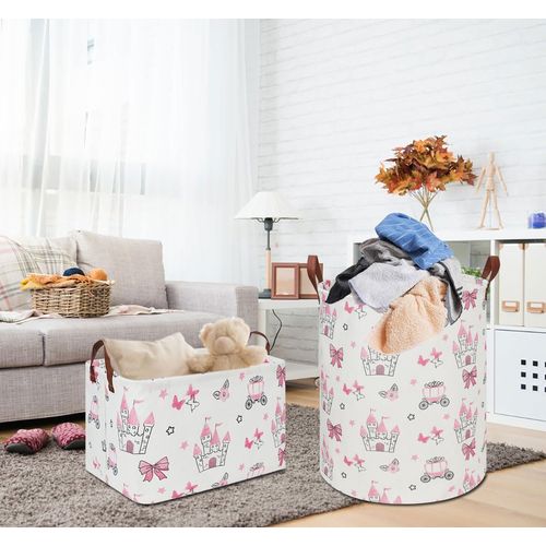 HKEC 19.7" Laundry Basket,Kids Dirty Clothes Hamper,Waterproof Toys Storage Bin,Room Decor,Gift Baskets,Nursery Hamper(Pink Princess)