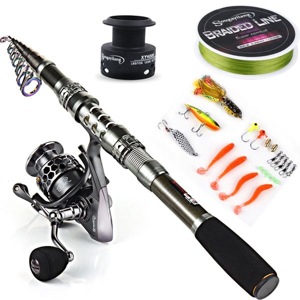 Sougayilang Telescopic Fishing Rod Reel Combos with Carbon Fiber Fishing Pole Spinning Reels and Fishing Accessories for Travel Ocean Saltwater Freshwater Fishing(3.0M/9.84FT)