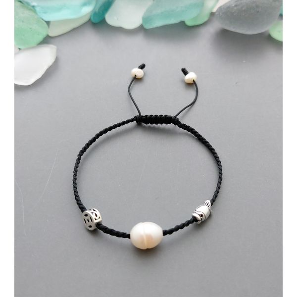 Success + Double Wealth Luck.. Freshwater Pearl &amp; Silver Fish &amp; Silver Coin Knot Bracelet