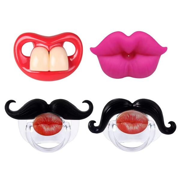 Funny Baby Pacifiers,Funny Pacifiers 0-18 Months for Boys and Girls,Mustache Binky,Lips and Teeth Pacifiers,BPA Free(4 Packs)