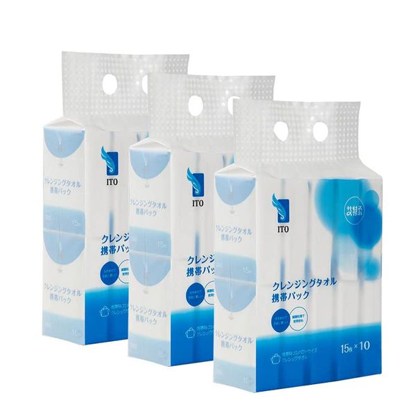 ITO Cleansing Towel Portable Pack (15 Sheets x 10 Pieces) x 3 Packs