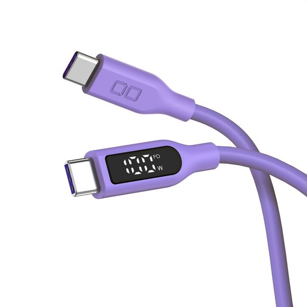 CIO Soft Silicone Cable with LCD Display, USB type-C Charging Cable, Supports 100W, iPhone15, Type C, USB type c to c Cable [Protective Film on LCD Part] (3.3 ft (1 m), Straight, Purple)