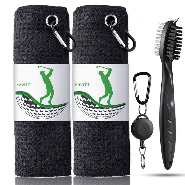 Favritt 3 Pack Golf Towel Golf Club Cleaner Set, Microfiber Fabric Waffle Pattern Towels, Heavy Duty Carabiner Clip (3Pcs)