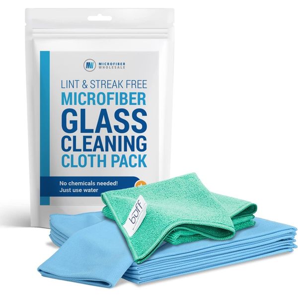 Microfiber Glass Cleaning Cloths | Streak Free Windows & Mirrors | Lint Free Towels | Car Windows Wipes | Polishing Rags | Machine Wash- Blue, Green (8 Pack)