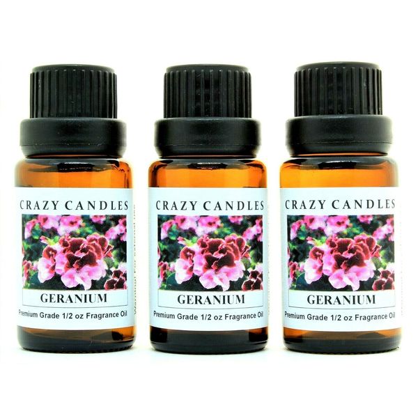 Crazy Candles Geranium 3 Bottles 1/2 FL Oz Each (15ml) Premium Grade Scented Fragrance Oil