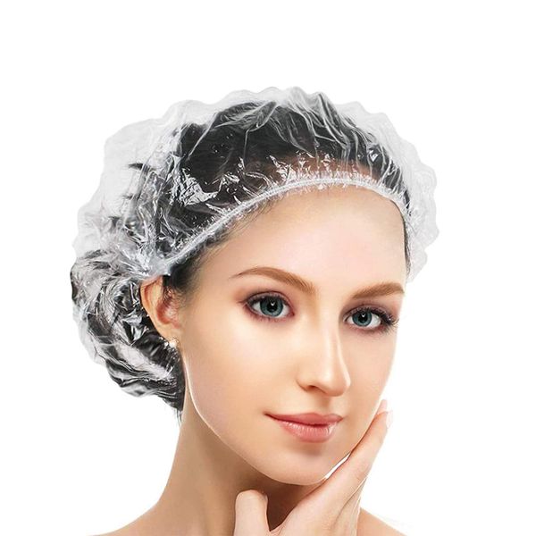 GCQQ 50pcs Disposable Shower Caps, 45CM Shower Cap, Shower Caps for Women Uk, Plastic Hair Cap Elastic, Clear Disposable Shower Caps, shower cap for long hair, dying hair, plastic caps for Hotel, Spa