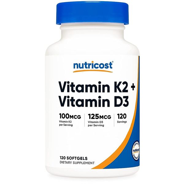 Nutricost Vitamin K2 MK7 100mcg D3 5000 IU 120 Capsules