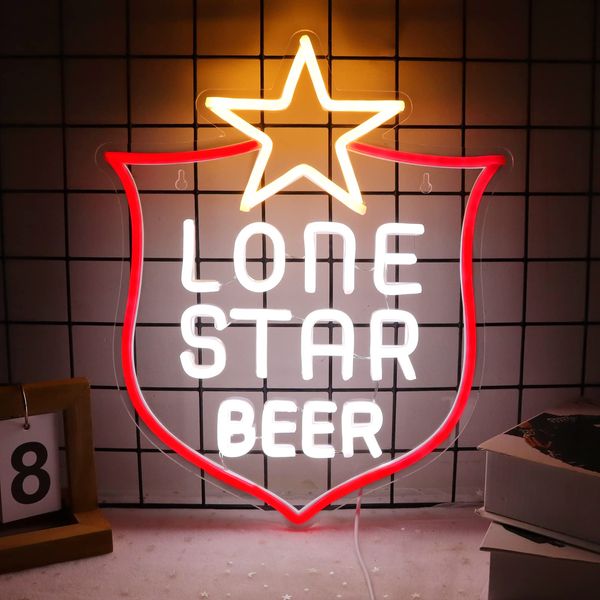 JFLLamp Lone Star Neon Signs for Wall Decor Neon Lights for Bedroom Led Signs Suitable for Man Cave Bar Pub Restaurant Christmas Birthday Party Gift Art 5V Usb Power 15*12.2 Inch(Red+White+Warm White)