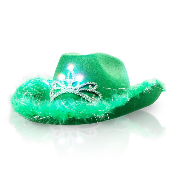 Windy City Novelties LED Light-Up Cowboy Hat with Blinking Tiara (Green)