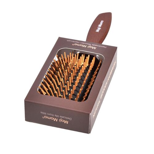 Maji Mama Handmade Wooden Cushion Hair Brush for Women Men Hairbrush with Bamboo Pins Massage Scalp & Detangling for Curly Thick Long Fine Dry Wet Hair (Paddle Shape)