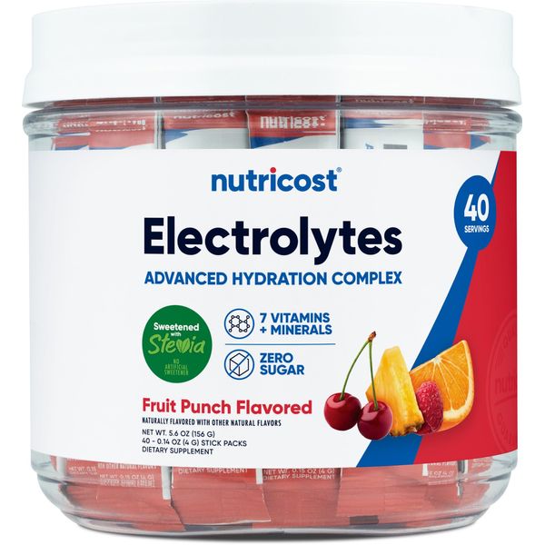 Nutricost Electrolytes Complex, Fruit Punch Flavored, 40 Stickpacks - Advanced Hydration Complex