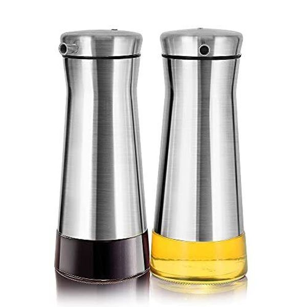 Olive Oil And Vinegar Dispenser Bottle Set 2 Pack Elegant Stainless Steel Set...