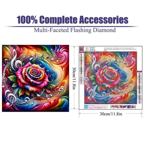 STGLCR Music Diamond Painting Kits for Adults,5D Rainbow Rose Diamond Art Kits for Beginners,DIY Full Drill Diamond Gem Art with Painting Kits for Home Wall Decor 12 x 12 Inch Music Rose
