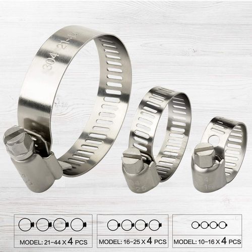 Drado Jubilee Clips Hose Clamps 25mm Stainless Steel Pipe Clamps, 12 Pack(10-16mm,16-25mm,21-44mm)