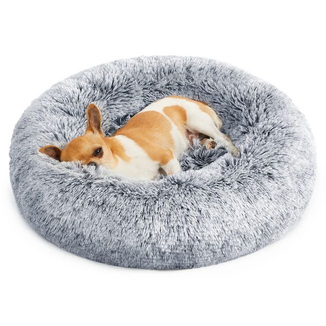 FEANDREA PGW037G01 Dog Bed, Washable, Fluffy, Warm, Dog Cushion, Anti-Slip, Cute Donut-Shaped, Clean, For Small and Medium Dogs, Cold Protection, 19.7 x 19.7 x 7.9 inches (50 x 50 x 20 cm)