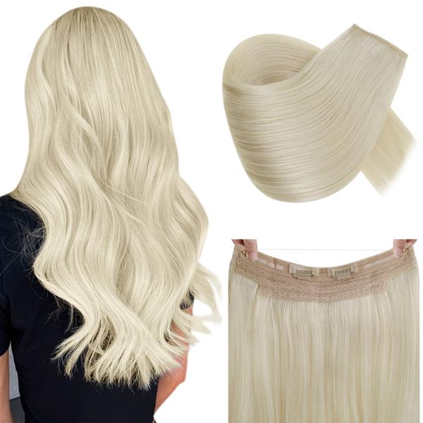 RUNATURE Blonde Wire Hair Extnsions Real Human Hair White Blonde Wire Hair Extensions One Piece Hair Extensions Real Human Hair Straight 16 Inch 80 Gram