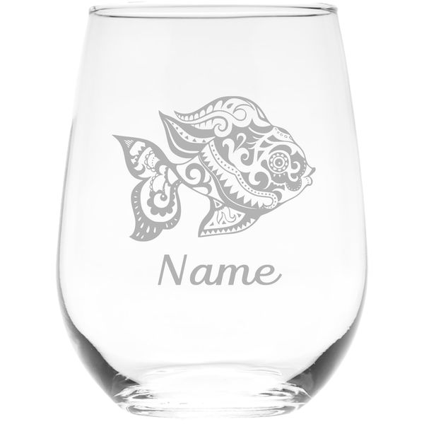 Goldfish with name 17 oz. stemless wine glass