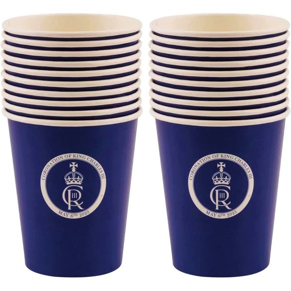 SHATCHI 20pcs King Charles III Blue Paper Cups 9oz King's Coronation UK British Royal Party Supplies Tableware Decorations Souvenir