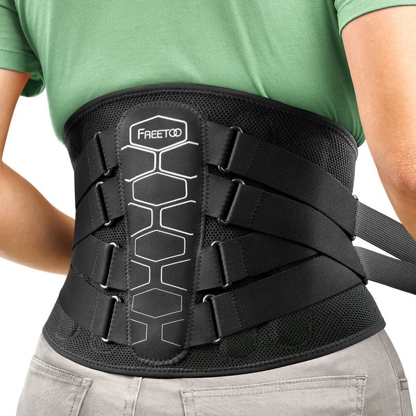 FREETOO Back Support Belt for Lower Back Pain Relief, Ergonomic design with Lumbar Pad Back Brace for Women & Men, Anti-skid Lumbar Support for Herniated Disc, Sciatica S Size(waist:26.7''-33.4'')