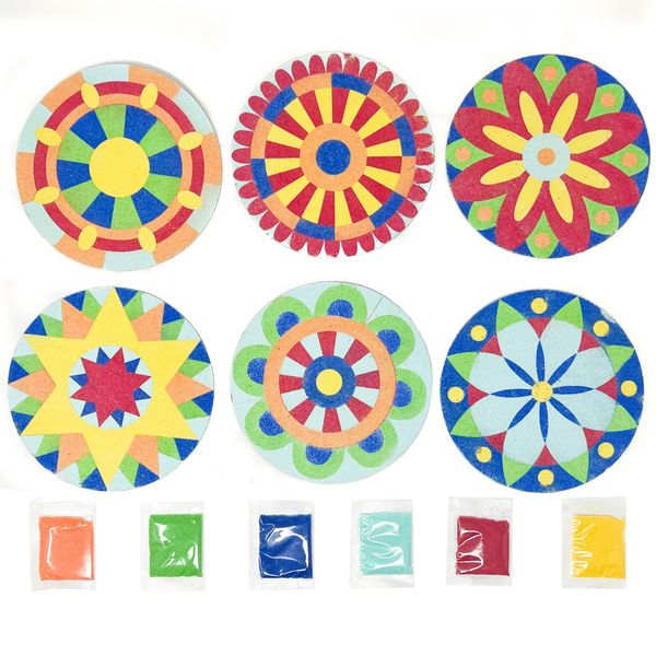 Podzly 24 Sand Painting Mandala Coloring Craft Kits - Mandala Design Pattern Art Made Easy - Create Sand Art Pictures with 6 Colorful Sand Options