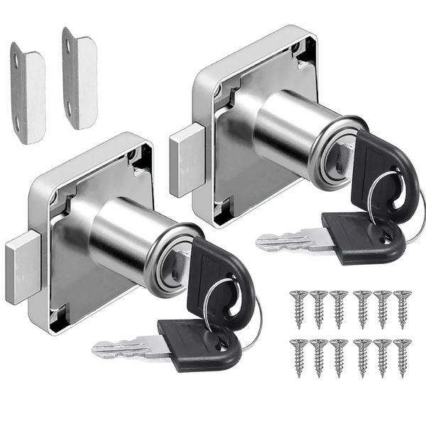 Litensh Cam Lock 22mm, 2PCS Security Cabinet Lock with Key Different Cupboard Lock for Furniture Cabinet Mailbox Drawer Household Office (2, 22MM)