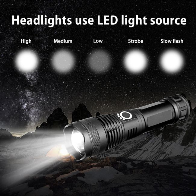 LEP Flashlights High Lumens Super Bright Xhp50 Tactical Handheld Flash Light  Zoomable USB Rechargeable 18650 Emergency