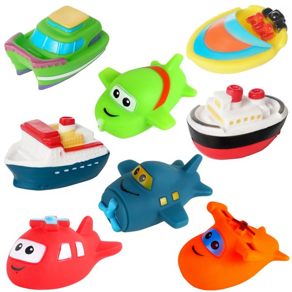 Yeahey 8pcs Boats and Airplanes Baby Bathroom Toys, Water Spray Toys . Suitable for Boys Girls Baby Floating Bath Squirt Toy, Bathroom/ Swimming Pool Bath Toy, 8PSXZWJ-8