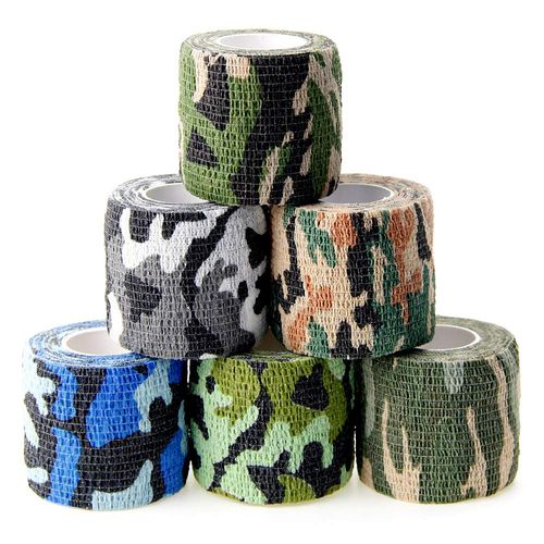 MUEUSS Pet First Aid Tape Waterproof Self Adherent Cohesive Bandage for Dogs Cats Horses Breathable Non-Woven Elastic Sport Camo Tape for Arm Knee Ankle Sprain (6 Rolls, 2" x 5 Yards)