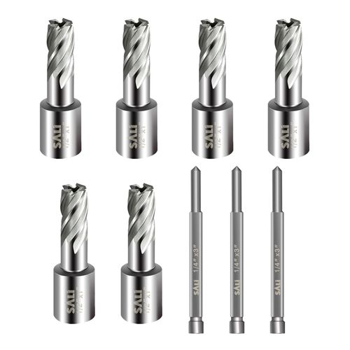 SALI 6 pcs Annular Cutter Diameter 1/2 Inch with Weldon Shank 3/4" (with 2 Flats) Cutting Depth 1" Mag Drill Bit for Magnetic Drill Press HSS Fully Ground Drill with One 1/4"*3" Pilot Pin