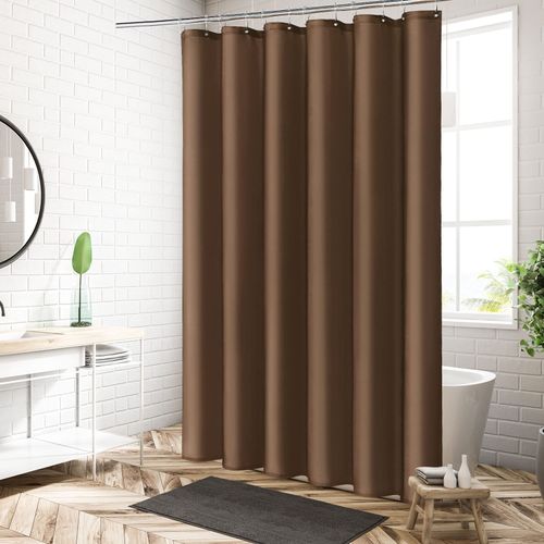MitoVilla Extra Long Brown Shower Curtain Liner, Fabric Bath Curtain Liner with Hooks for Hotel Bathroom Decor, Water Proof, Machine Washable, 72 x 84 Inch