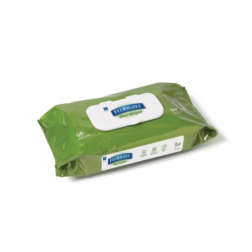 Medline MSC263854H FitRight Aloe Personal Cleansing Wipe, Scented, Flip Top Lid, 8" Width, 10" Length, Pack of 100