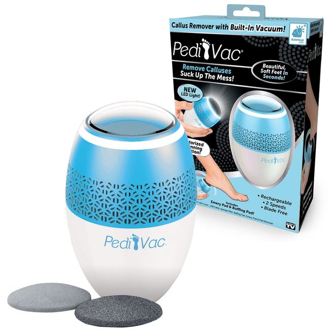 PediVac As Seen On TV Electric Callus Remover + Built-In Vacuum Sucks Up Shavings,Gently Removes Calluses & Dry Skin in Seconds, Mess-Free, Spins at 2000 RPMs, LED Light, 2 Speed Settings, 3.5"x 2.5"