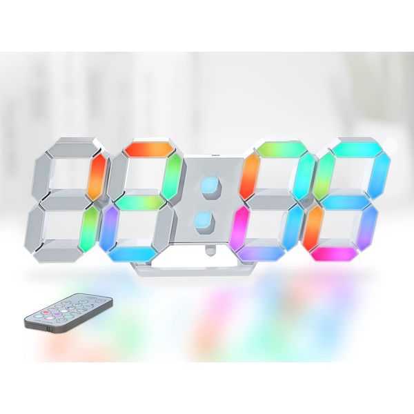 KOSUMOSU Wall Clock, Neon Digital Clock, 3D LED Desk Clock, Large Display, 24.6 cm, RGB Clock, Aesthetic Alarm Clock for Bedroom, Living Room, Colourful, Brightness Adjustable, Date/Temperature