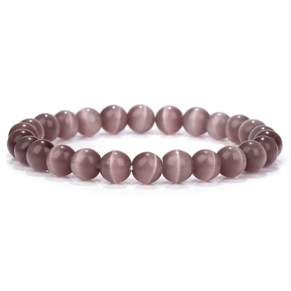 Hemasa 8mm Natural Cat Eye Beaded Bracelets for Women Coffee