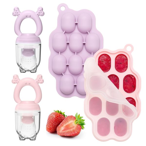 btrfe Baby Breastmilk Popsicle Molds & Baby Food Feeder (2 Pack), Silicone Nibble Freezer Tray Storage Containers, Silicone Pacifier Feeder and Teether