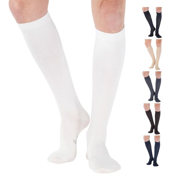 Made in USA - Compression Knee High Men 20-30mmHg - Mens Graduated Compression Stockings for Swelling, Lymphedema, Post Surgery - White, Medium - A104WH2