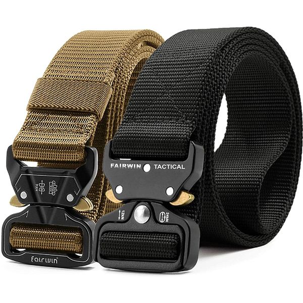 FAIRWIN Men's Tactical Belt, 2 Pack 1.5 Inch Military Tactical Belts for Men - Work Tool Belt (Black+Tan, Waist 30"-36")