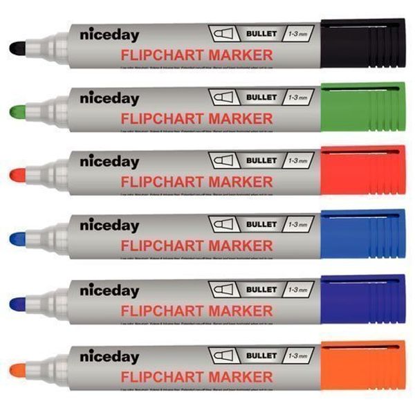 niceday Flipchart Markers Bullet - 1 Black 1 Blue 1 Red 1 Green 1 Orange 1 Purple