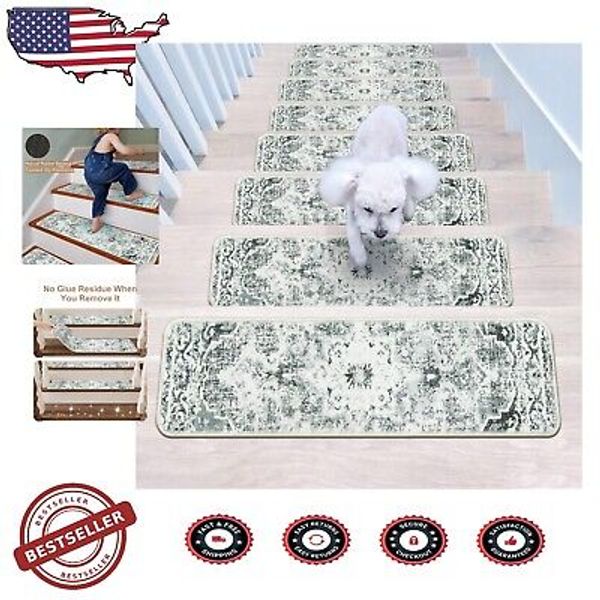 Indoor Stair Treads in Medallion Design, 10PC Non-Slip Carpet Runners for Safety