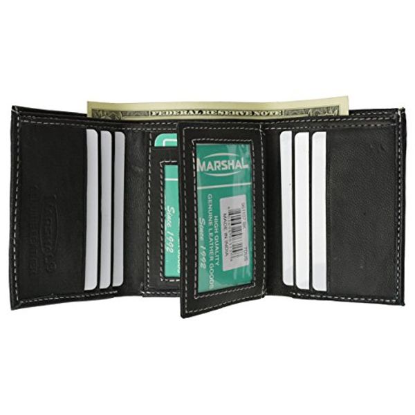 100% Leather Tri-fold Mens Wallet Black #961107