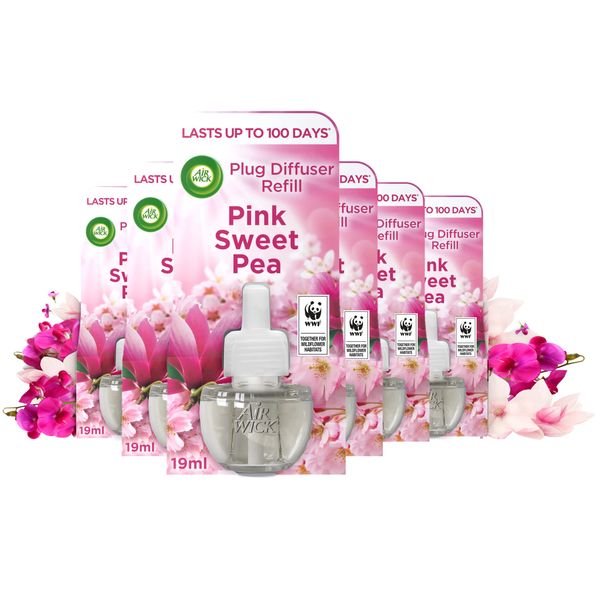 Air Wick |Pink Sweet Pea|Plug In Electrical Air Freshener Refills| 19ml |Pack of 6 |Lasts up to 600 days