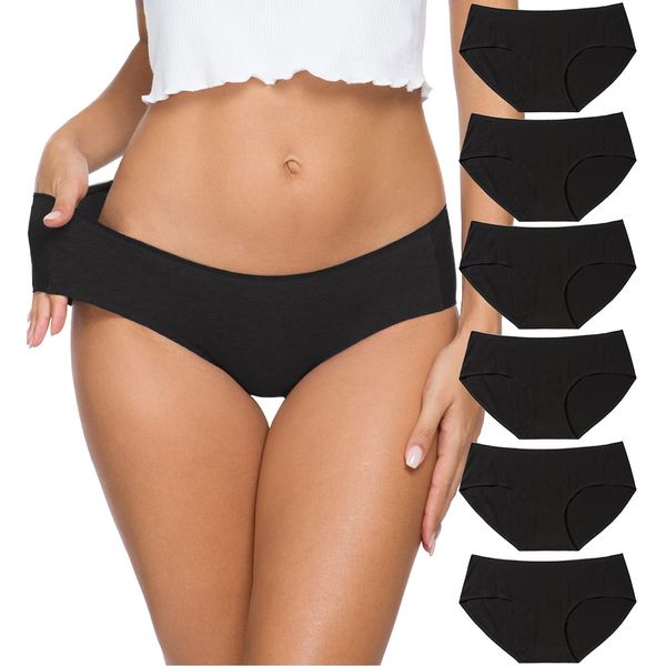 Altheanray Womens Underwear Cotton Underwear for Women Seamless Hipster Bikini Briefs Panties 6 Pack(3028XL,Black)