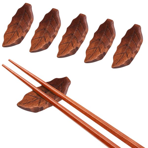 Annhua Wooden Chopsticks Rest, Set of 5, Japanese Style "Leaf Shaped" Chopsticks Stand, Natural Wood, Cute Chopstick Rest, Stylish, Luxury Chopsticks Pillow, Cafe, Restaurant, Restaurant, Restaurant,