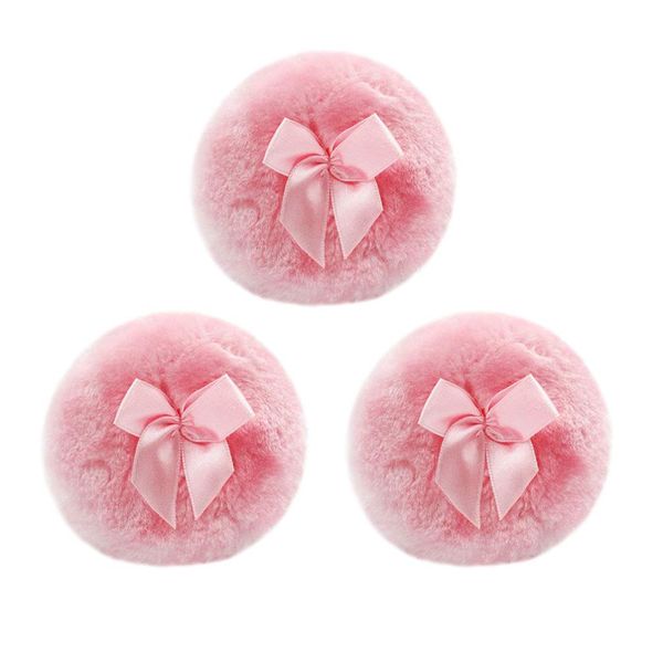 Powder Puff Powder Puff Round Shape Fluffy Thick Makeup Loose Powder Puff Baby Powder Puff Set of 3 (Pink)