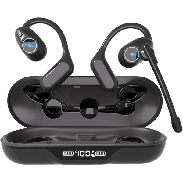 Bluetooth 5.4 Headset W/Detachable Microphone, Open Ear Headphones W/Noise Cance